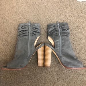 Gray suede peep toe booties